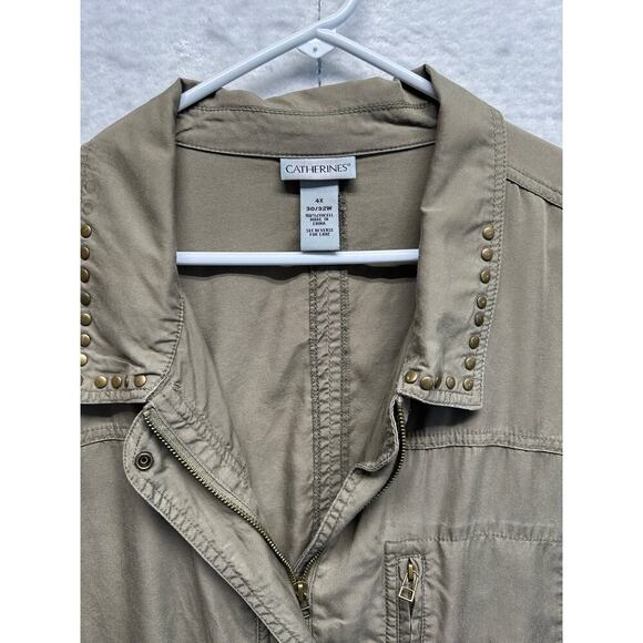 Catherines Women Linen Blend Safari Zip Shacket 2X EUC Eyelet Western Lagenlook - Picture 4 of 8